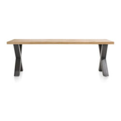 Metalox, table 250 x 100 cm - bords effet tronc d\'arbre + X-forme pied metal