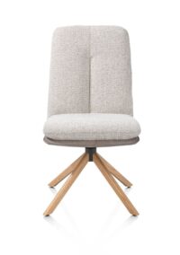 Theros, Chaise de salle &agrave; manger 4 pieds en ch&ecirc;ne naturel avec syst&egrave;me relax - pivotante - tissu oregon/s&eacute;ville - Caillou