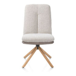 Theros, Chaise de salle à manger 4 pieds en chêne naturel avec système relax - pivotante - tissu oregon/séville - Caillou