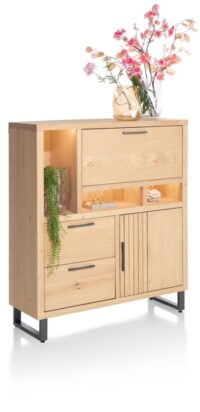 Pavie, armoire 125 cm - 1-porte + 2-tiroirs + 1-porte rabattante + 3-niches (+ LED) - natural - Image 2
