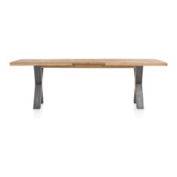 Metalox, table à rallonge 190 (+ 50) x 100 cm - bords effet tronc d\'arbre + X-forme pied metal