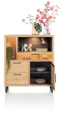 Pavie, armoire 125 cm - 1-porte + 2-tiroirs + 1-porte rabattante + 3-niches (+ LED) - natural - Image 3