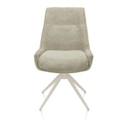 Theo, Chaise de salle à manger, tissu Vada, rotative à 360 degrés, cadre crème, poche - Sauge verte