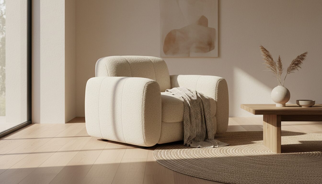 Crèmekleurige Bouclé Fauteuil Met Wollige Lusjesstructuur