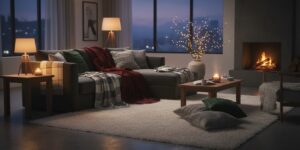 Winterklare Woonkamer Met Plaids, Kussens En Warm Laag Licht