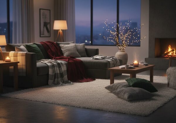 Winterklare Woonkamer Met Plaids, Kussens En Warm Laag Licht