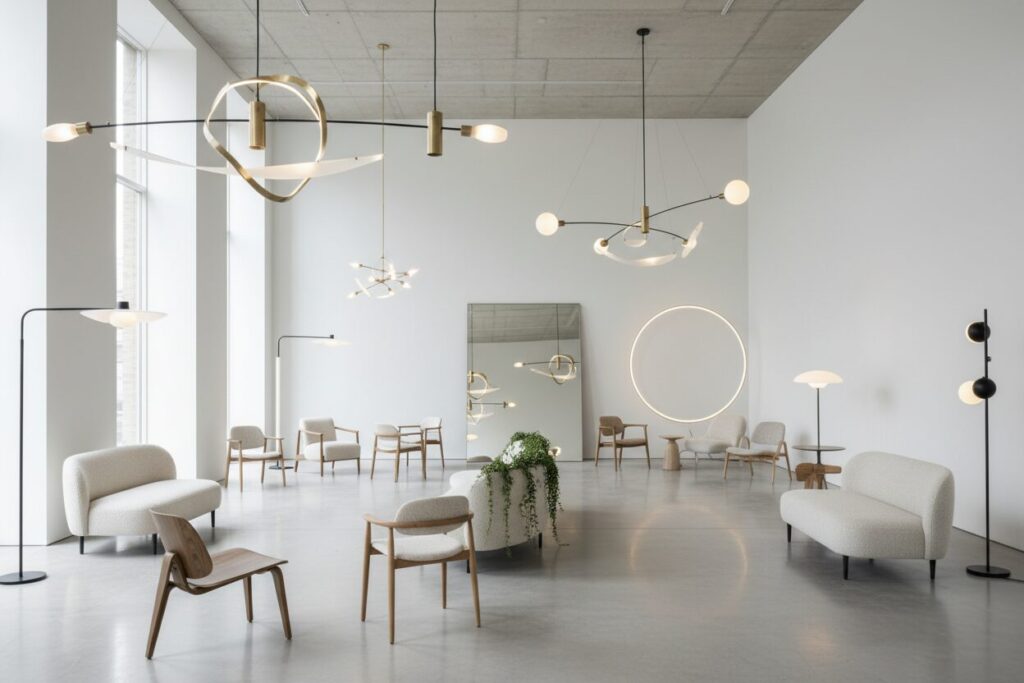 Designmeubelbeurs Moderne Zitmeubels Toonzaal Met Sculpturale Moderne Zitmeubels En Designverlichting