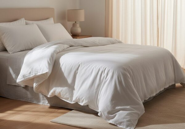 Luchtig Donzen Dekbed Losjes Gedrapeerd Op Een Opgemaakt Bed