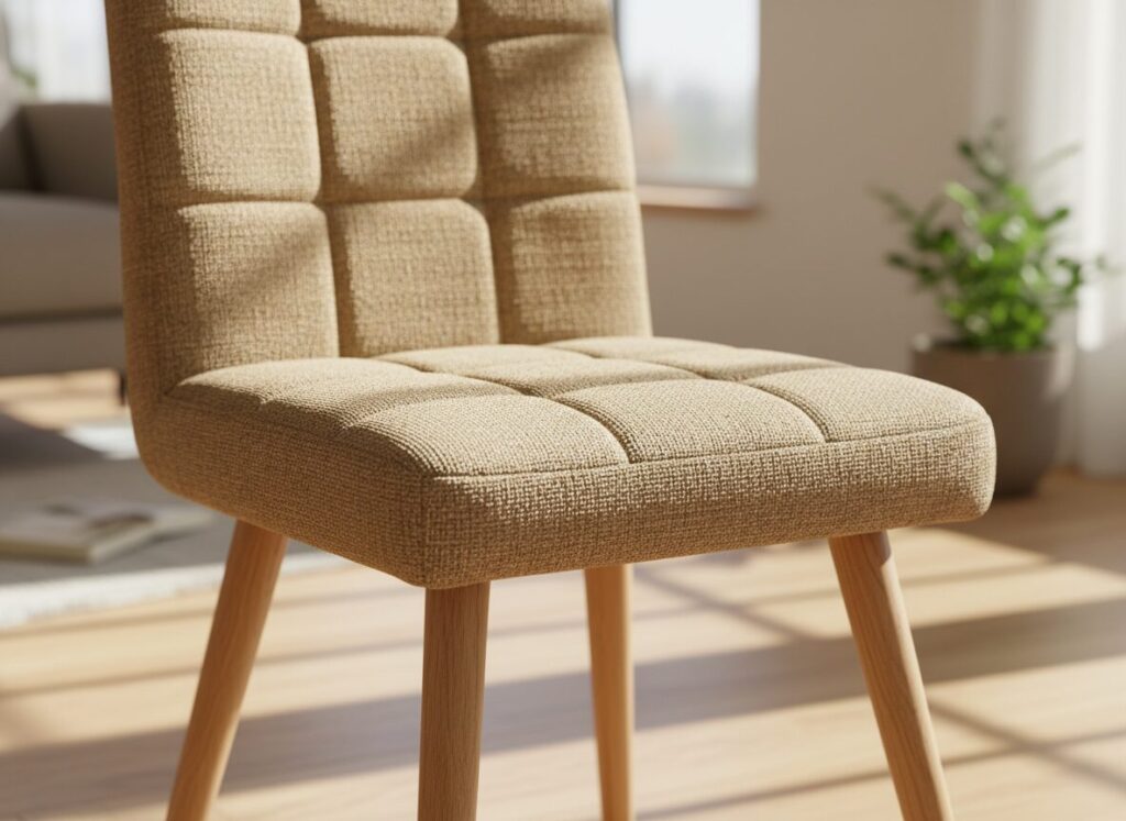 Detail Van Een Gestoffeerde Eetkamerstoel Met Stiksel En Eiken Poten Choisir Des Chaises De Salle À Manger : Confort, Hauteur Et Matériau