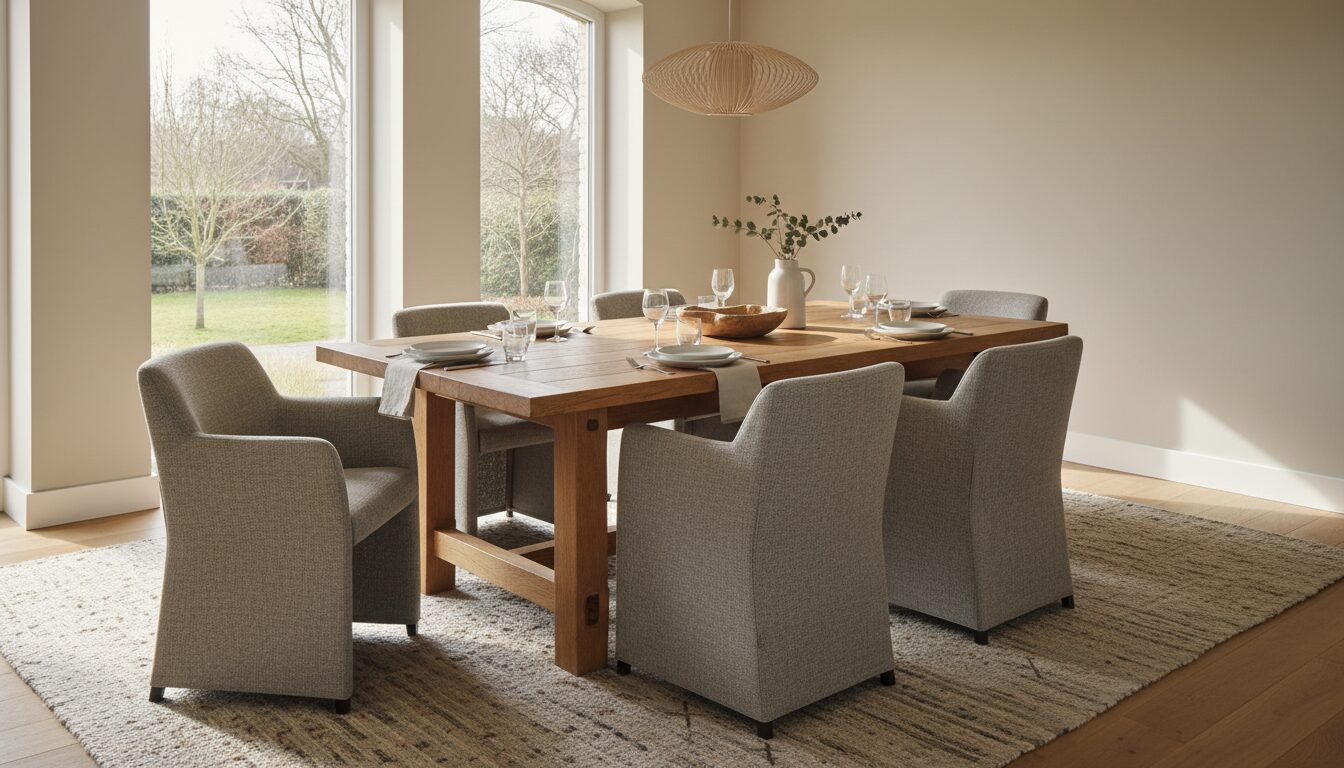 Massief Eiken Eettafel Met Zes Gestoffeerde Stoelen In Een Lichte Eetkamer Choisir Une Table À Manger : Les Bonnes Dimensions Pour Chaque Famille