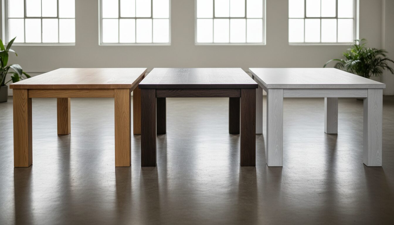 Naturel, Gerookte En Wit Geoliede Eiken Tafels Naast Elkaar Naturel, Gerookte En Wit Geoliede Eiken Tafels Naast Elkaar