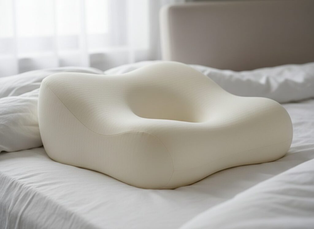 Ergonomisch Nekkussen Met Golfvorm Op Wit Beddengoed Ergonomisch Nekkussen Met Golfvorm Op Wit Beddengoed