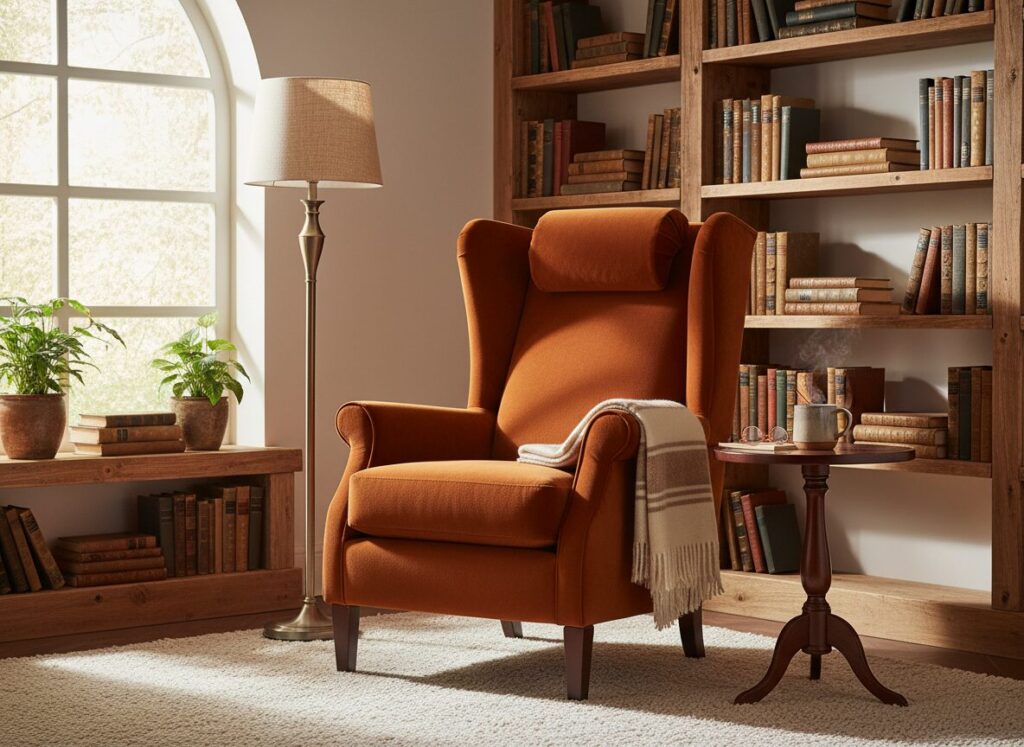 Fauteuil Met Hoge Rug En Verstelbare Hoofdsteun In Leeshoek