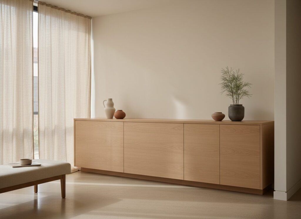 Moderne Kast Met Strakke Fineerfronten In Een Licht Interieur