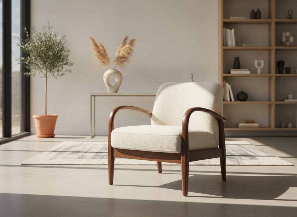 Geërfde Fauteuil Herstoffeerd In Hedendaagse Bouclé Marier Vintage Et Neuf : L'Armoire De Grand-Mère Et Votre Salon Neuf