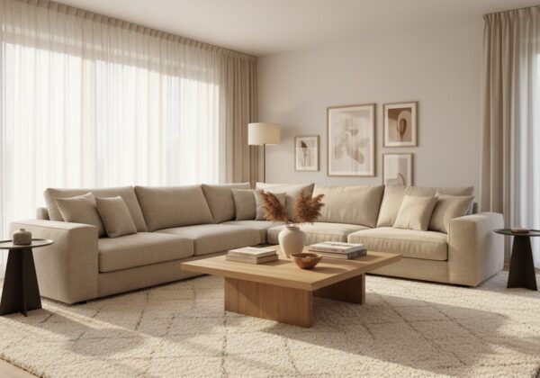 Grote Hoekzetel In Beige Stof In Een Lichte Moderne Woonkamer