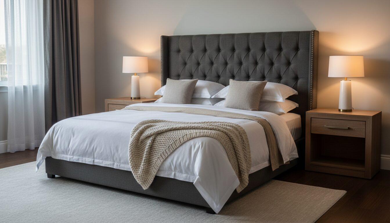 Slaapkamer In Hotelstijl Met Gestoffeerd Hoofdbord En Symmetrische Nachtkastjes Aménager Sa Chambre Comme Une Chambre D'Hôtel : 8 Astuces