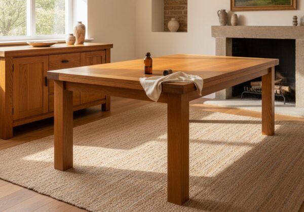 Eiken Tafel En Dressoir Die Glanzen Na Een Onderhoudsbeurt