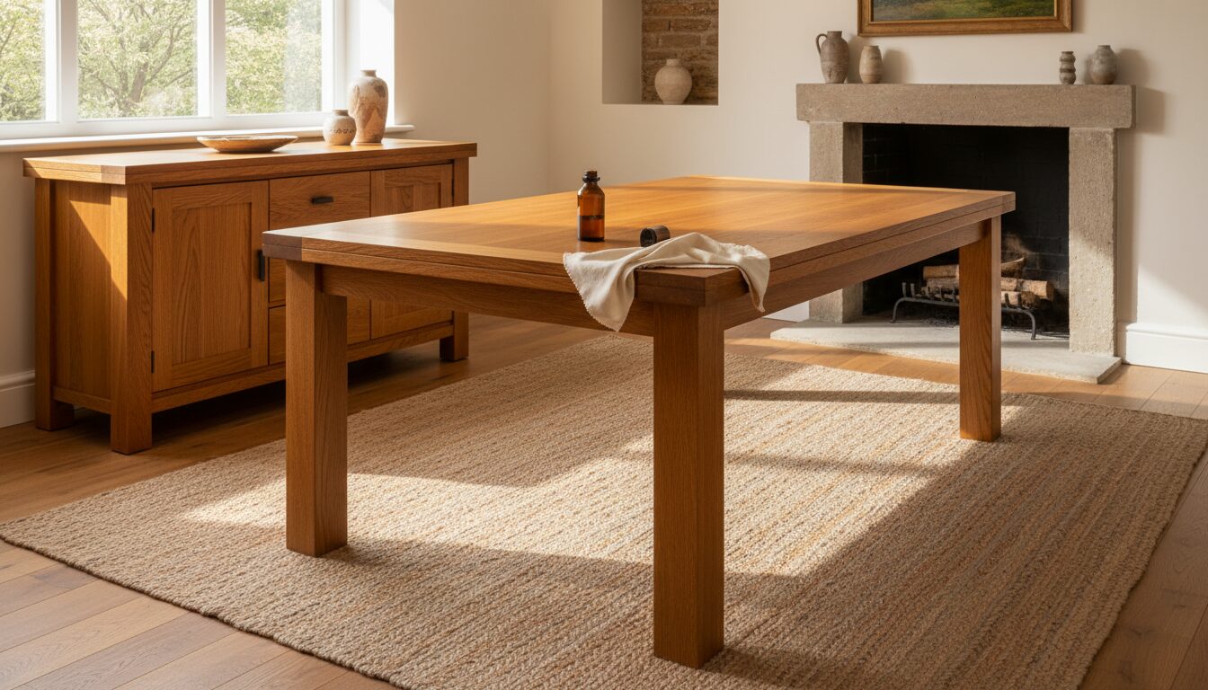 Eiken Tafel En Dressoir Die Glanzen Na Een Onderhoudsbeurt Eiken Tafel En Dressoir Die Glanzen Na Een Onderhoudsbeurt