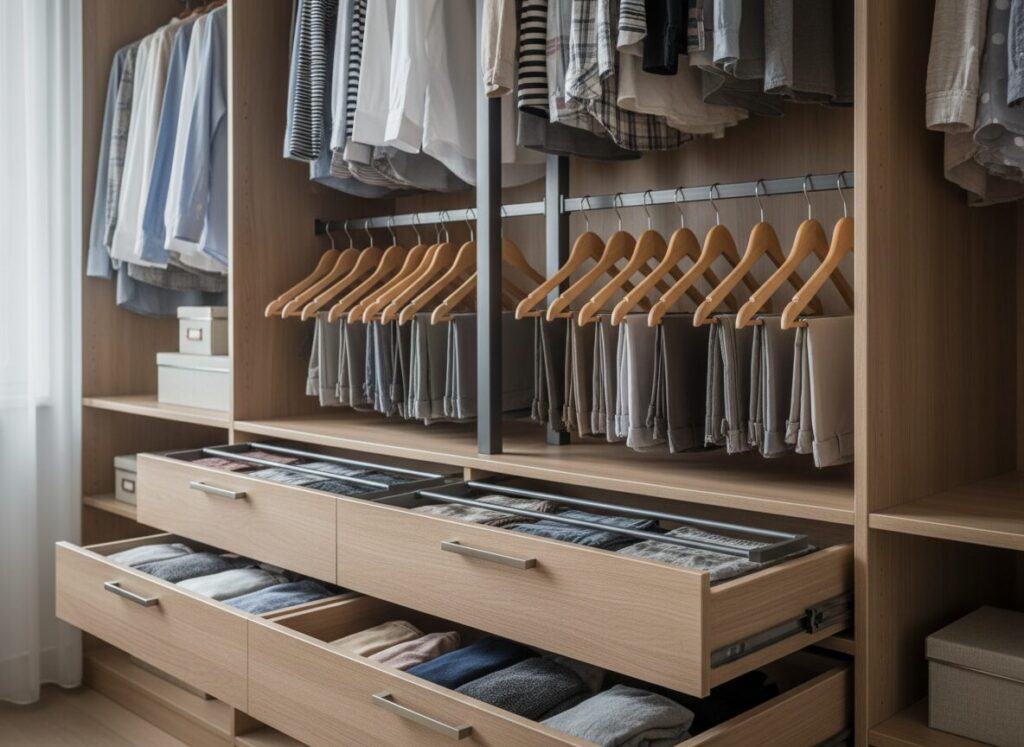 Binnenindeling Met Lades, Pantalonrek En Dubbele Roedes Binnenindeling Met Lades, Pantalonrek En Dubbele Roedes