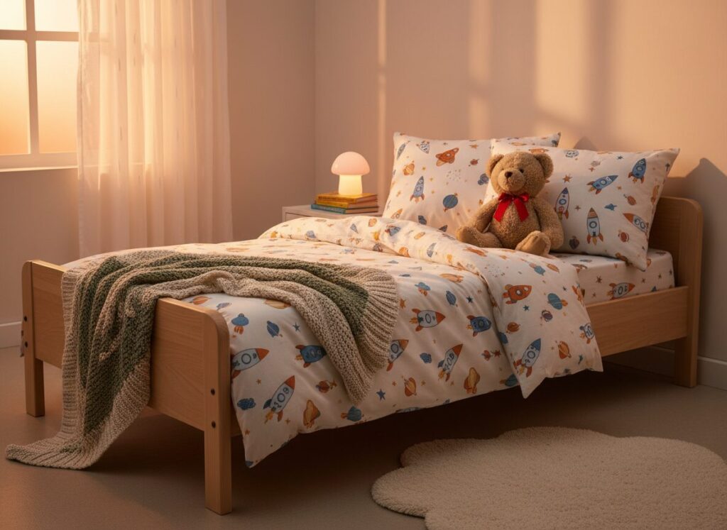 Nieuw Kinderbed Met Vertrouwde Knuffel Op Het Kussen