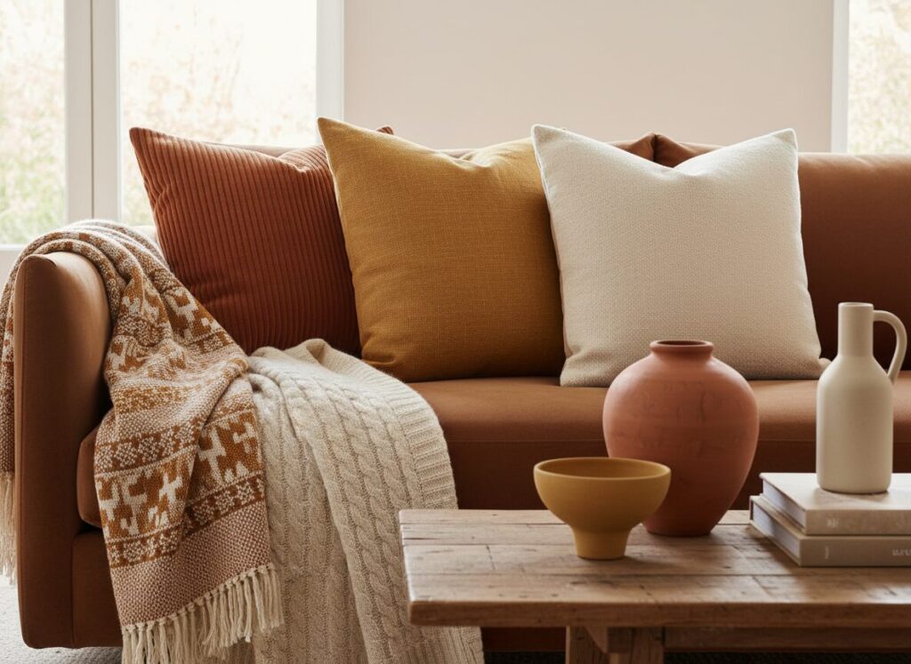 Gestileerde Kussens En Plaids In Een Afgestemd Kleurenpalet Associer Les Couleurs Dans Votre Intérieur Comme Un Pro