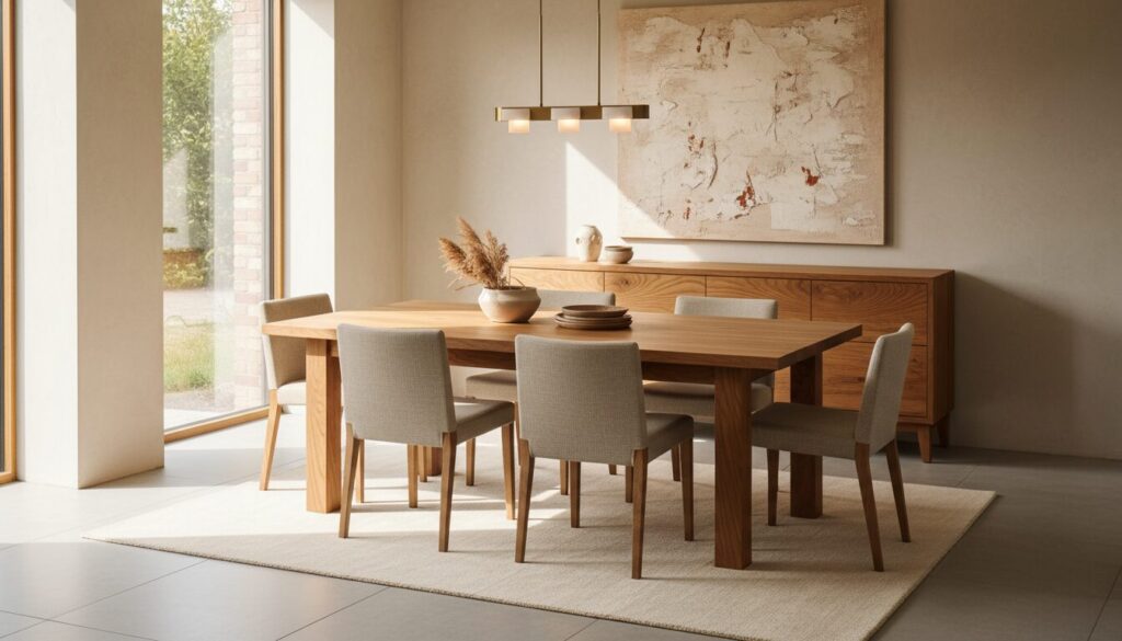 Massief eiken dressoir en eettafel met mooie houtnerf