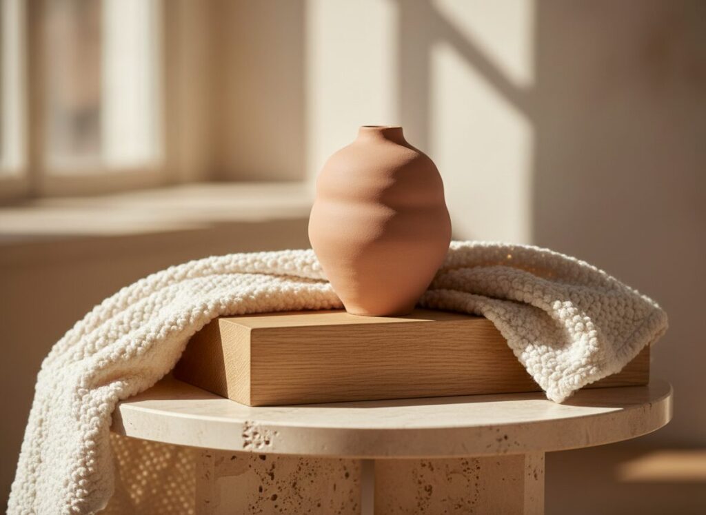 Materialenmix Van Travertijn, Eik, Bouclé En Keramiek