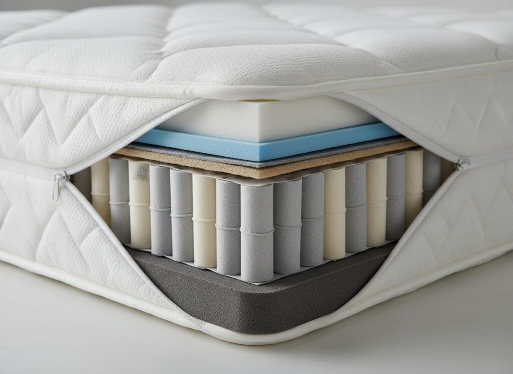 Doorsnede Van Een Matras Met Comfortlagen En Pocketvering Doorsnede Van Een Matras Met Comfortlagen En Pocketvering