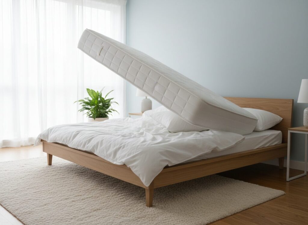 Matras Die Schuin Wordt Opgetild Om Te Draaien Op Het Bed Faites Durer Votre Matelas Des Années De Plus