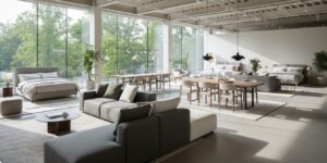 Ruime Meubeltoonzaal Met Zetels, Tafels En Bedden