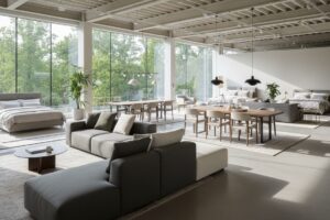 Ruime Meubeltoonzaal Met Zetels, Tafels En Bedden