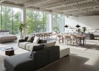 Ruime Meubeltoonzaal Met Zetels, Tafels En Bedden
