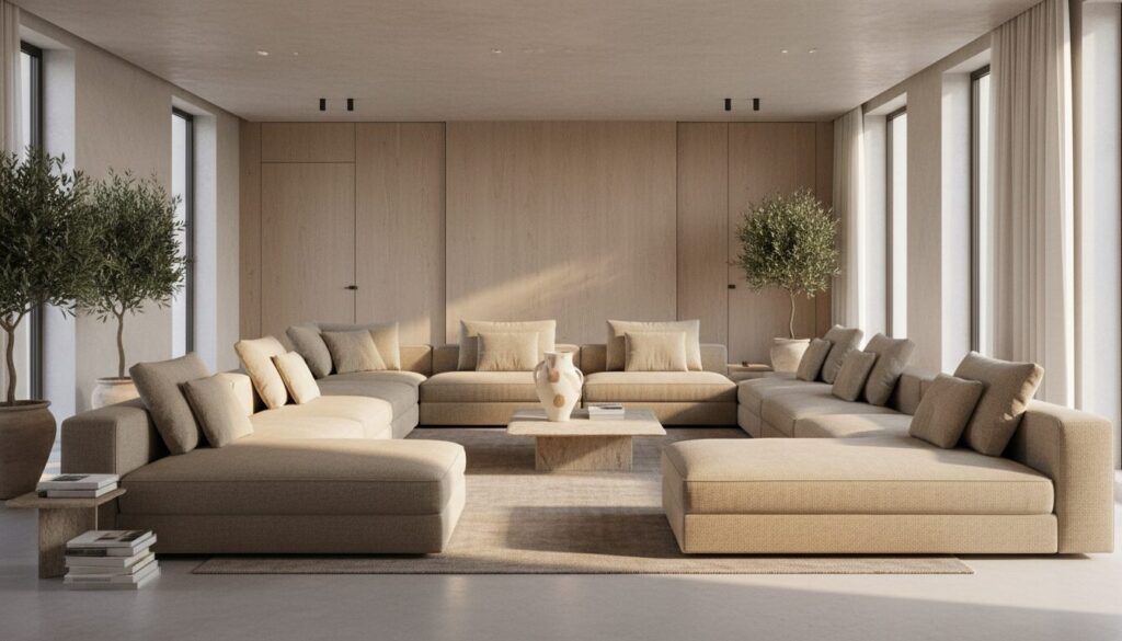 Modulaire zetel in L-opstelling in een ruime woonkamer
