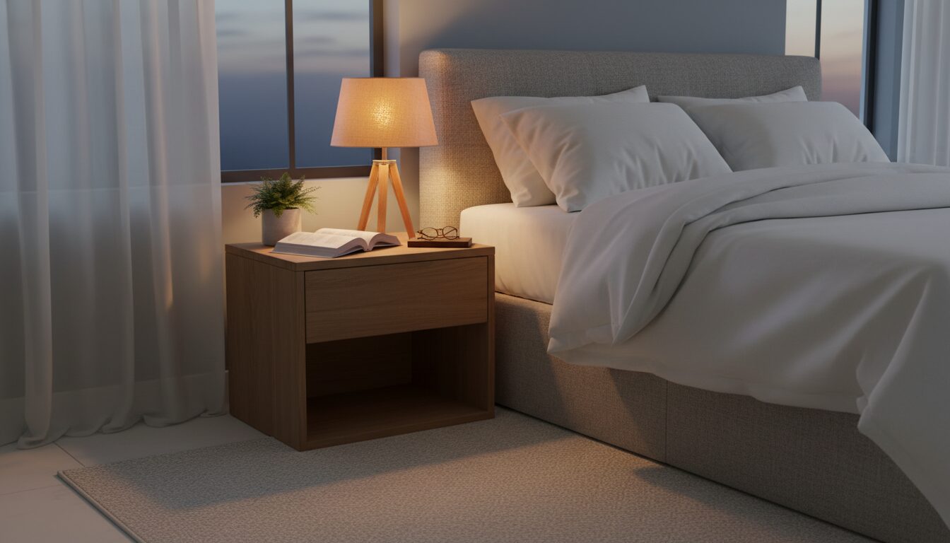 Nachttafel Op Matrashoogte Naast Een Boxspring Met Warme Lamp La Table De Chevet : Petit Meuble, Quatre Grandes Décisions