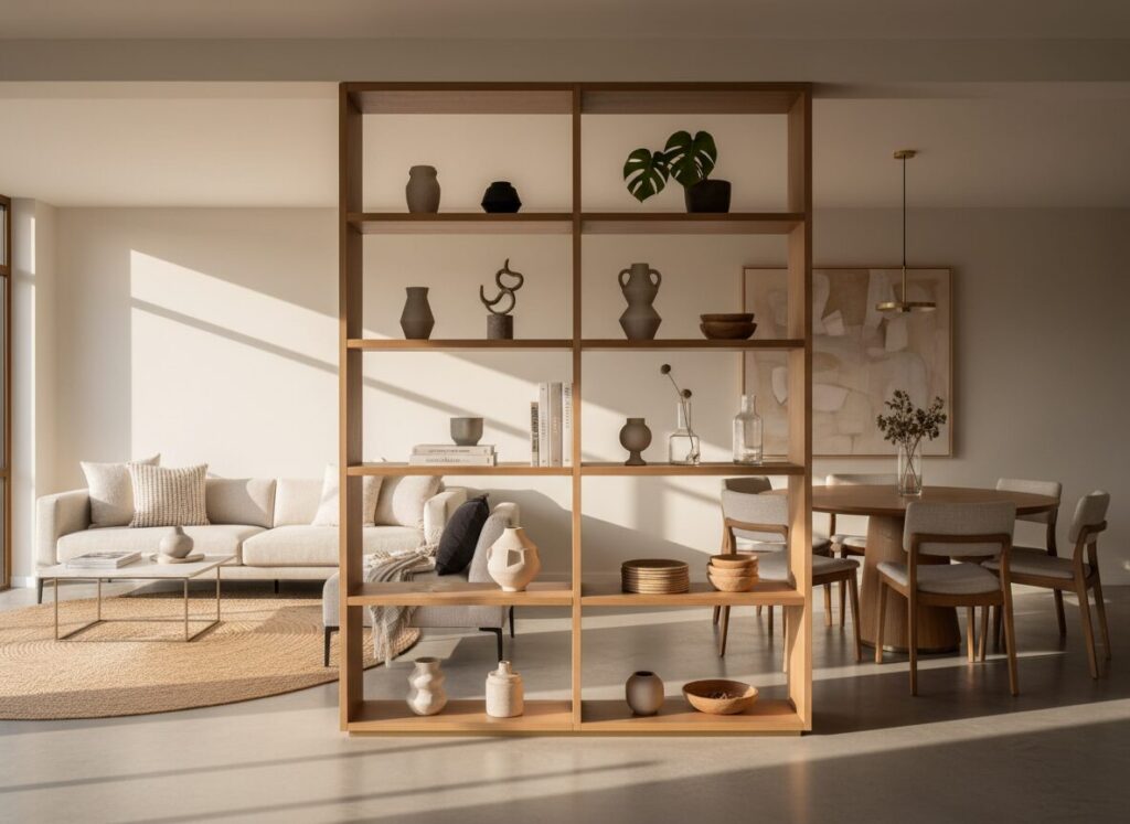 Halfhoge Open Kast Als Scheiding Tussen Zit- En Eethoek Halfhoge Open Kast Als Scheiding Tussen Zit- En Eethoek
