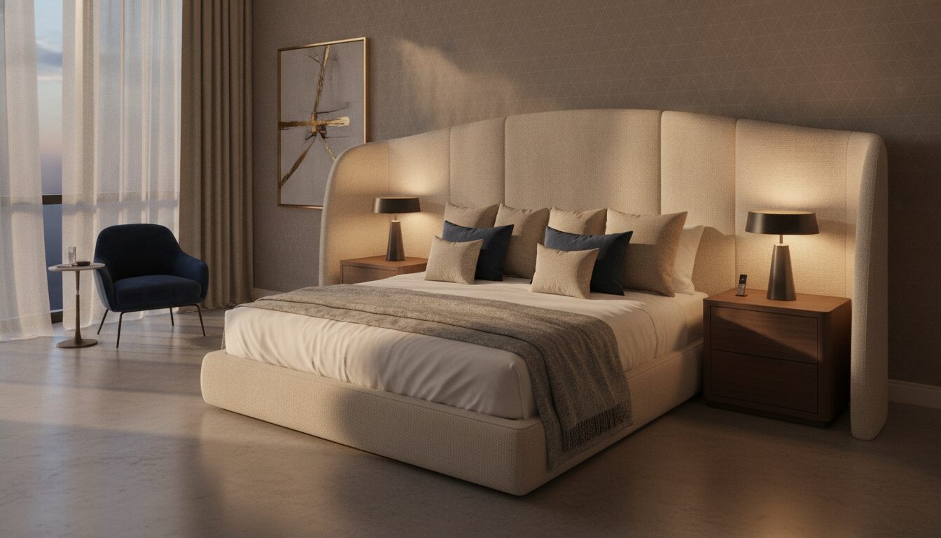 Oversized Gestoffeerd Hoofdbord Dat Ook De Nachttafels Omarmt La Tête De Lit : Le Meuble Qui Fait Votre Chambre