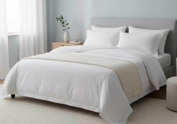 Fris Opgemaakt Bed Met Wit Percal Beddengoed