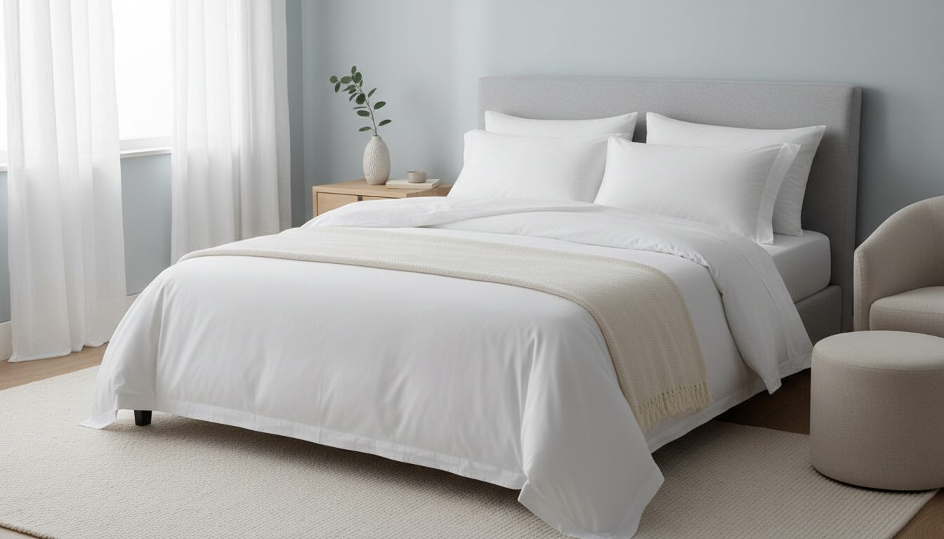 Fris Opgemaakt Bed Met Wit Percal Beddengoed Fris Opgemaakt Bed Met Wit Percal Beddengoed