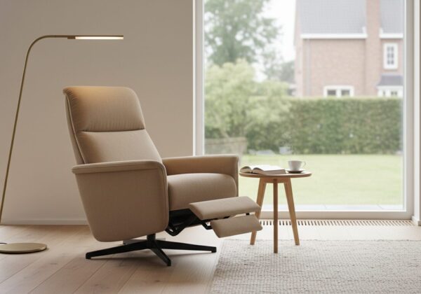 Moderne Relaxzetel Bij Het Raam Met Uitgeklapte Voetensteun En Leeslamp