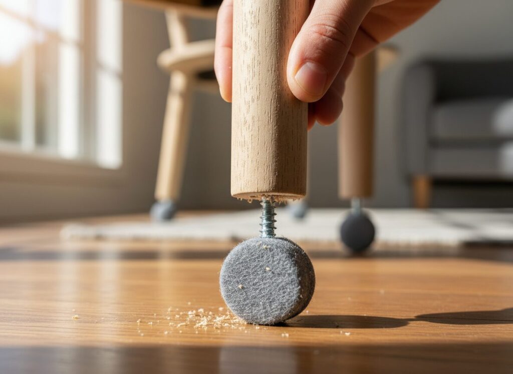Schroefvilt Dat Onder Een Houten Stoelpoot Wordt Bevestigd Protéger Son Sol Sous Les Meubles : Les Feutres Ne Sont Pas Un Détail