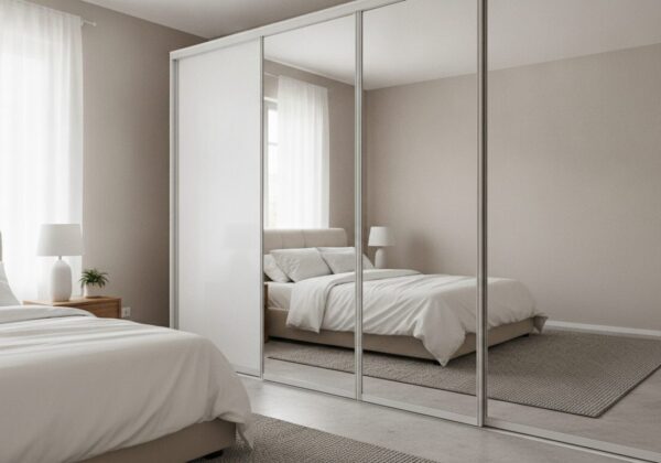 Kledingkast Met Spiegelschuifdeuren In Een Slaapkamer