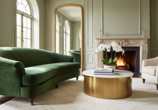 Diepgroene Velvet Zetel Met Glanzende Pool