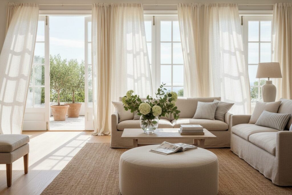 Zomerse Woonkamer Linnen Open Deuren L'Été Dans Votre Intérieur : Alléger, Garder Le Soleil Dehors Et Relier Au Jardin