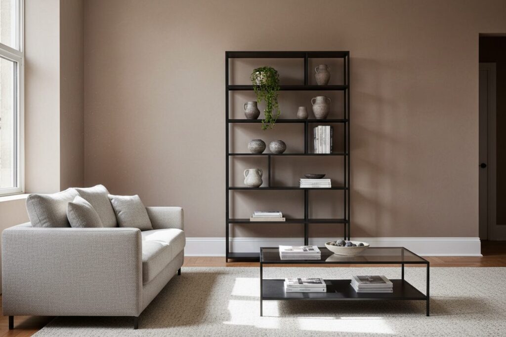 Zwart Staal Accenten Woonkamer Woonkamer Met Accenten In Zwart Staal: Slank Rek En Salontafel Met Metalen Frame