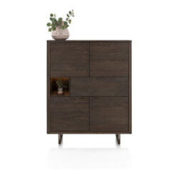 Mogan, Highboard, 115 cm breed, 4 deuren, 1 lade, 1 openvak incl. LED