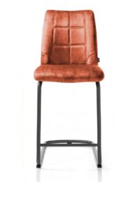 Mischa, chaise de bar - pieds traineau rond + poignee - tissu Karese - cuivre