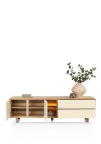 Caserta, Lowboard 200 cm, 1 deur, 2 laden, 2 openvakken, eiken fineer/lak - Afbeelding 3