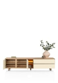 Caserta, Lowboard 230 cm, 2 deuren,2 laden,2 openvakken, eiken fineer/lak - Afbeelding 2