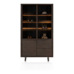 Mogan, Buffetkast 120 cm, 2 glasdeuren incl. LED, 1 deur, 2 laden